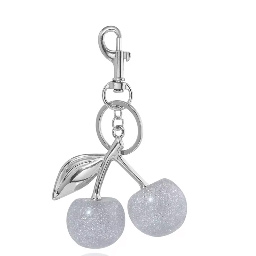 Silver Cherry 🍒 Bag Charm, Keychain with Silver Accents